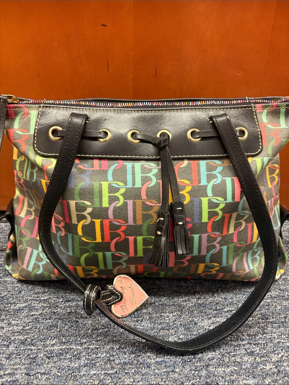 Y2K Dooney & Bourke Multicolor Logo Shoulder Bag with Black Trim